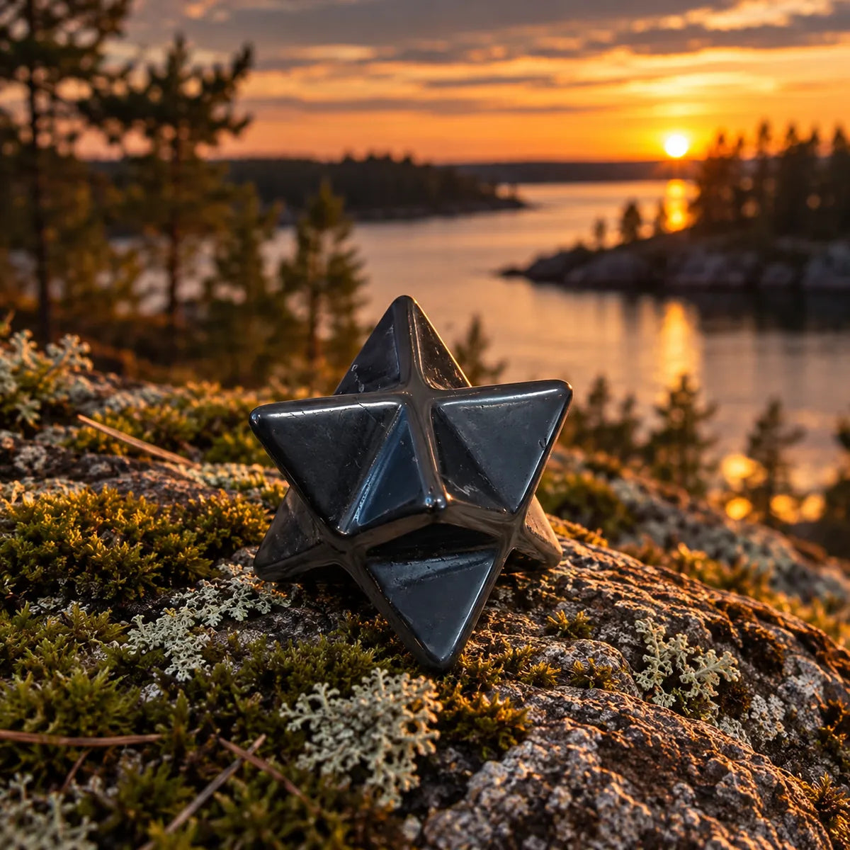 Merkaba in shungite, in un ambiente naturale