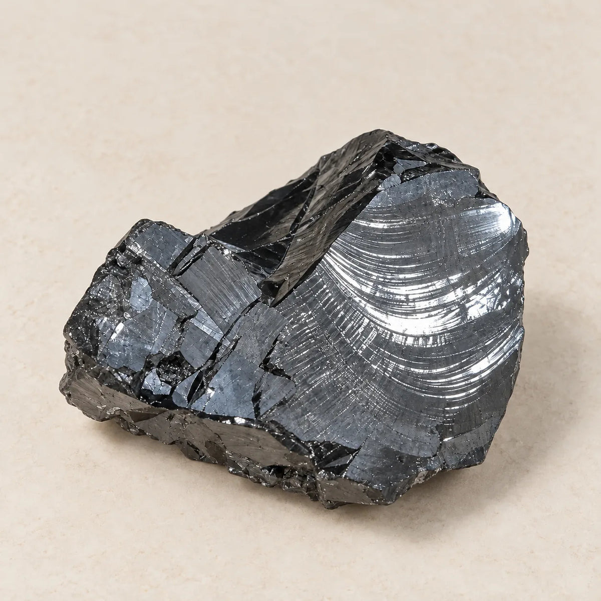 Un frammento grezzo di shungite Elite dai riflessi argento e grafite
